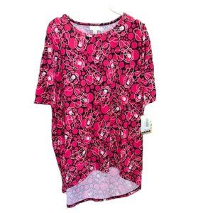 NWT LuLaRoe Irma Hi Low Tunic Top S Disney Minnie Mouse Black Pink Polk Dots